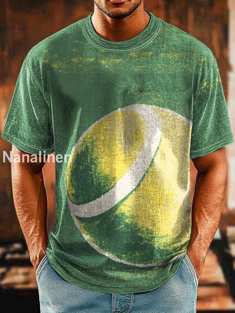 Men`s Vintage Style Tennis Painting Abstract Print Design T-Shirt Colorful / S