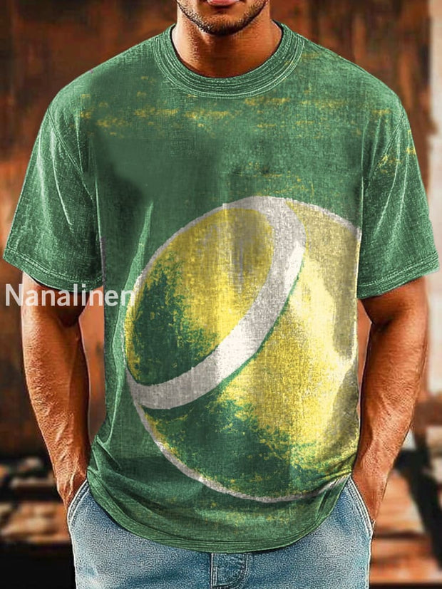 Men`s Vintage Style Tennis Painting Abstract Print Design T-Shirt Colorful / S