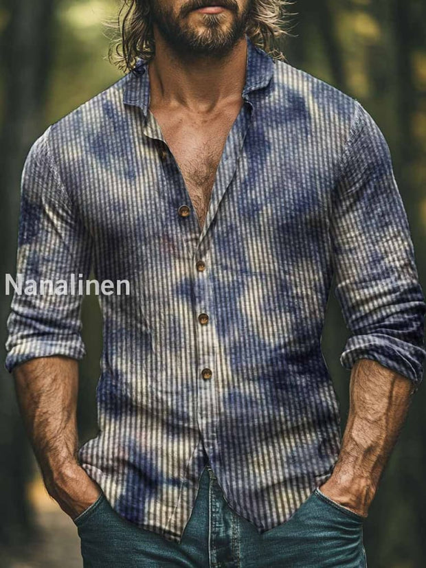 Men’s Vintage Style Tie-Dye Print Art Casual Cotton Shirt Colorful / S