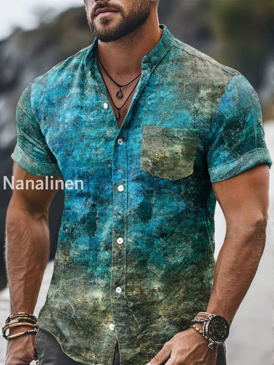Men`s Vintage Style Tie-Dye Print Cotton Casual Short Sleeve Shirt Colorful / S