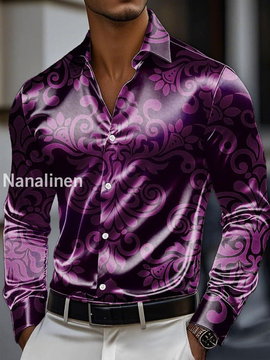 Men’s Vintage Totem Print Premium Satin Long Sleeve Shirt Colorful / S