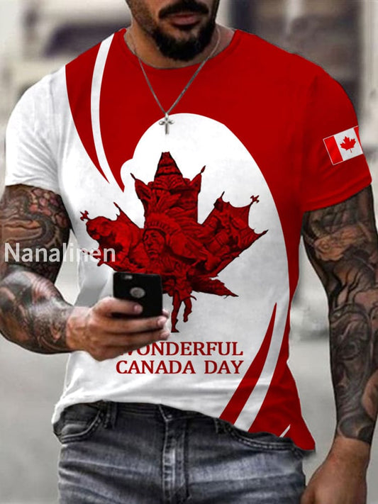 Men’s Wonderful Canada Day Canadian Flag Maple Leaf Print Casual Tee Red / S