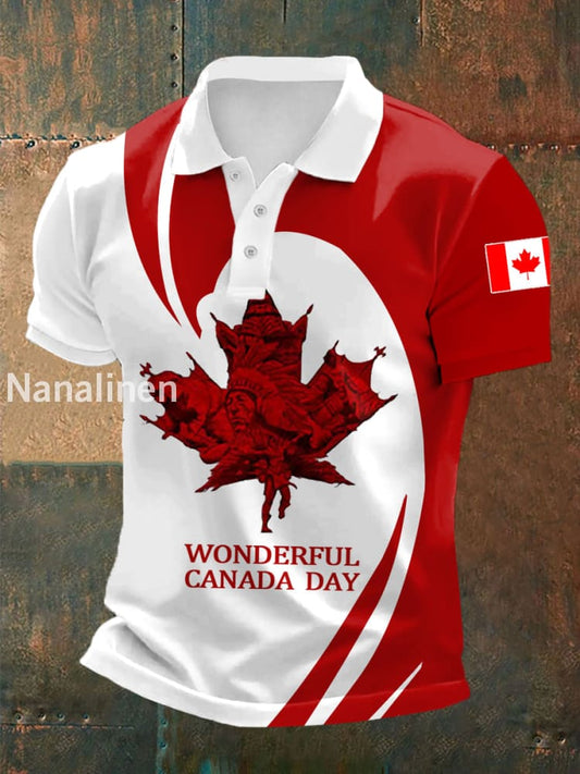 Men’s Wonderful Canada Day Canadian Flag Maple Leaf Print Casual Top Red / S