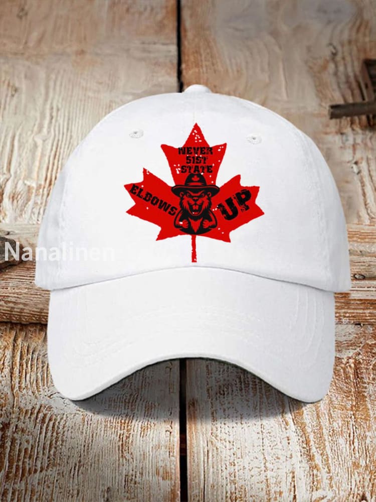 ’Never the 51st State ELBOWS UP’ print hat White / JM