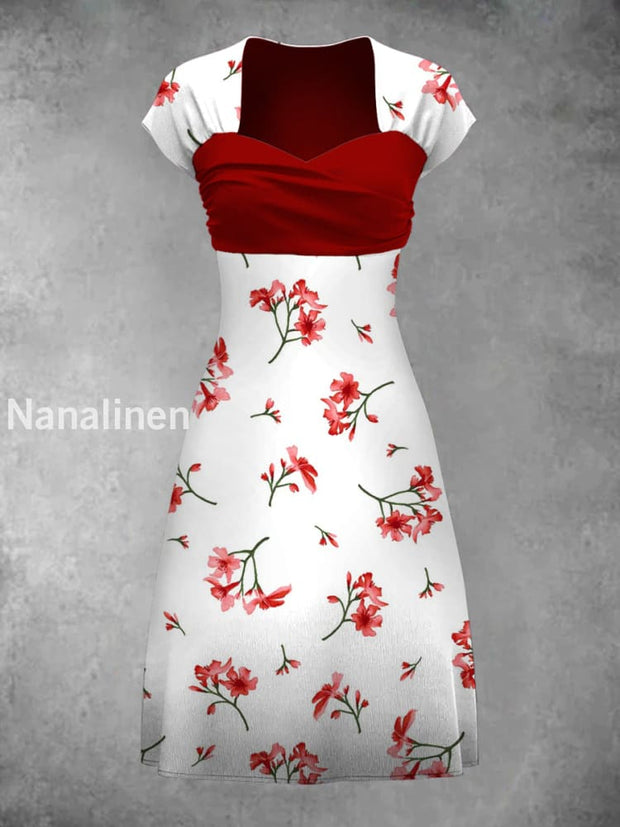 Retro Bohemian Style Art Print Elegant Chic Short-Sleeved Temperament Dress A / S