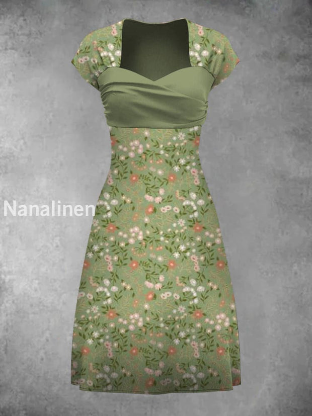 Retro Bohemian Style Art Print Elegant Chic Short-Sleeved Temperament Dress A / S