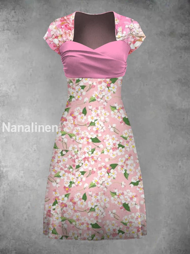 Retro Bohemian Style Art Print Elegant Chic Short-Sleeved Temperament Dress A / S