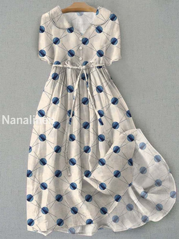 Retro Boho Floral Print Vintage Chic Round Neck Button Long Sleeve Midi Dress A / S