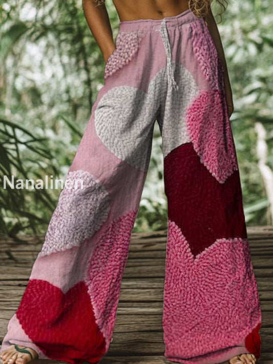 Retro Boho Floral Printed Casual Loose Cotton Straight Wide Pants A / S