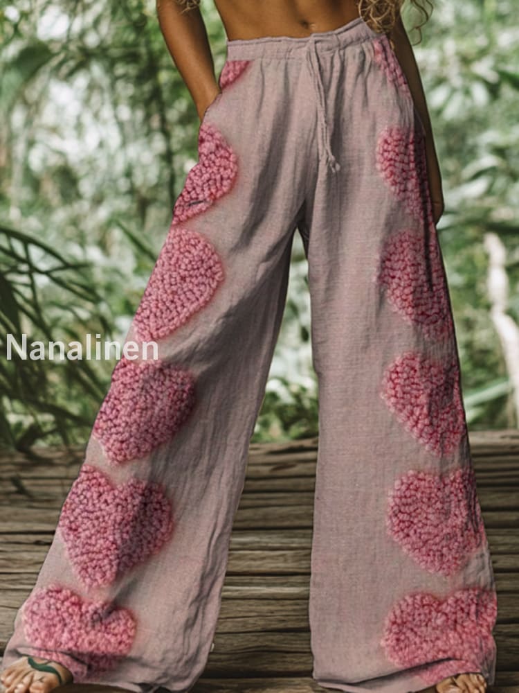 Retro Boho Floral Printed Casual Loose Cotton Straight Wide Pants A / S