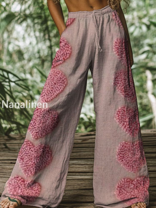 Retro Boho Floral Printed Casual Loose Cotton Straight Wide Pants A / S