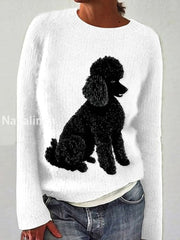 Retro Cute Dog Printed Crew-Neck Comfortable Cotton Blend Long-Sleeved Knit Sweatshirt B / S