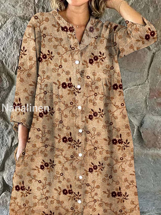 Retro Fashion Floral Art Print Midi Shirt As picture / S