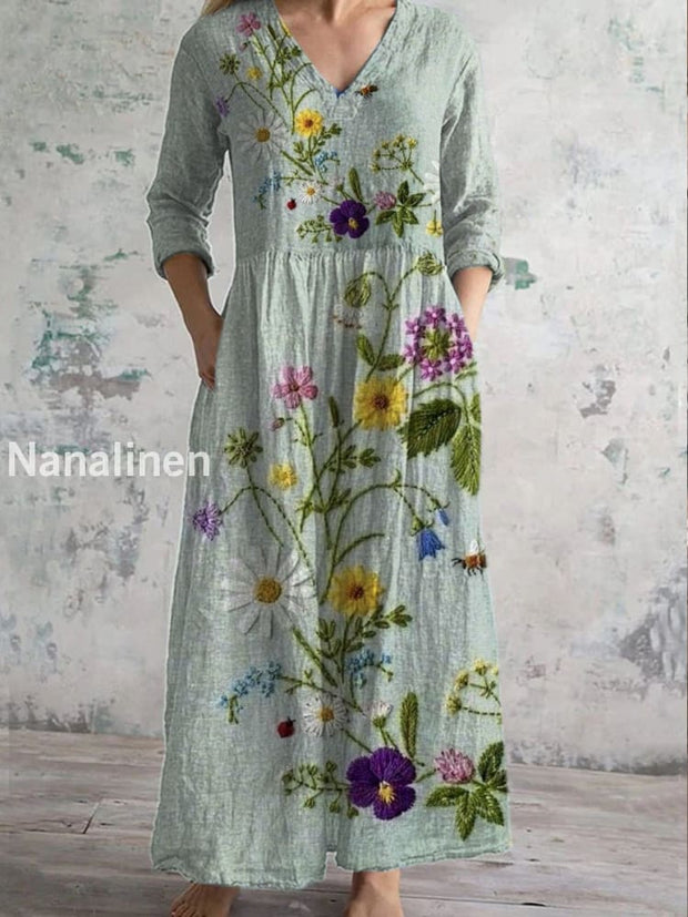 Retro Fashion Floral Print Casual Midi Dress As picture / S