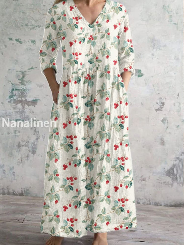 Retro Fashion Floral Print Casual Midi Dress As picture / S