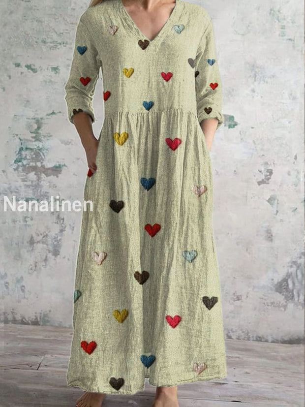 Retro Fashion Valentine’s Day Illustration Print V-Neck Dress As picture / S