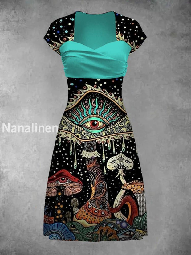 Retro Mushroom Art Print Elegant And Chic Short-Sleeved Dress A / S