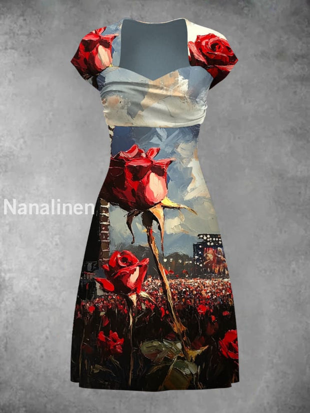 Rio Rock Festival Art Print Elegant Chic Short-Sleeved Temperament Dress A / S