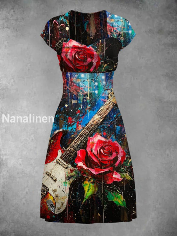 Rio Rock Festival Art Print Elegant Chic Short-Sleeved Temperament Dress A / S