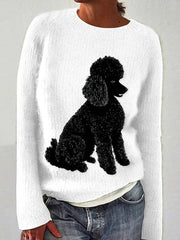 Retro Cute Dog Printed Crew-Neck Comfortable Cotton Blend Long-Sleeved Knit Sweatshirt