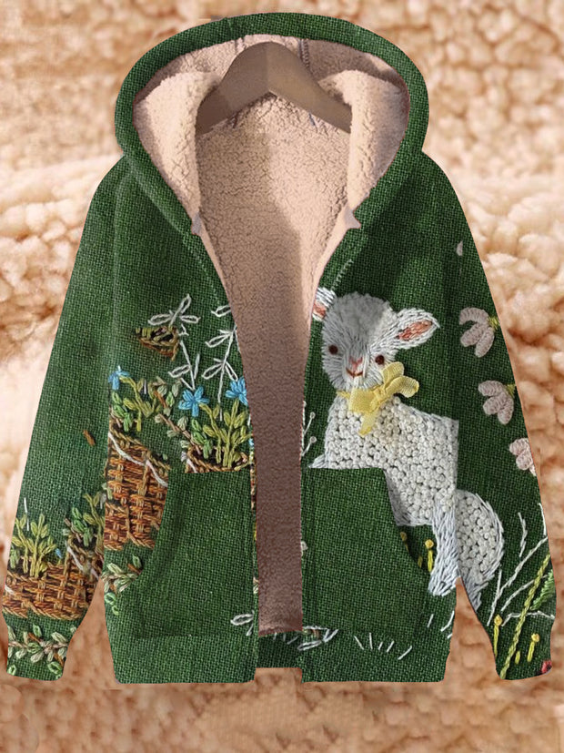 Animal Art Print Long Sleeve Hooded Zip-Up Thick Top Jacket