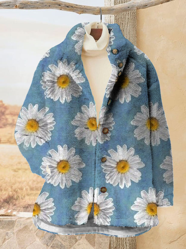 Women's Floral Printed Flannel Long Sleeved Casual Coat