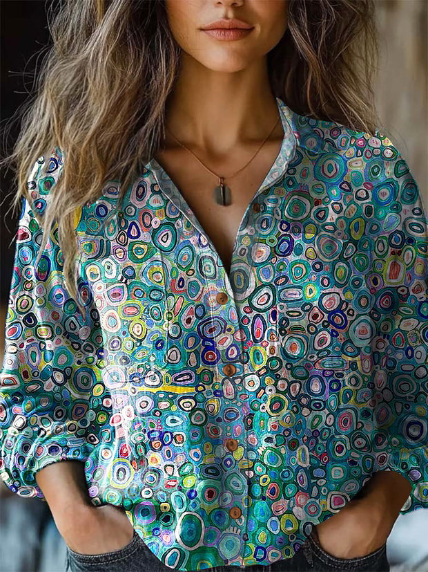 Women's Retro Colorful Psychedelic Pattern Printed Casual Long Sleeve Shirt