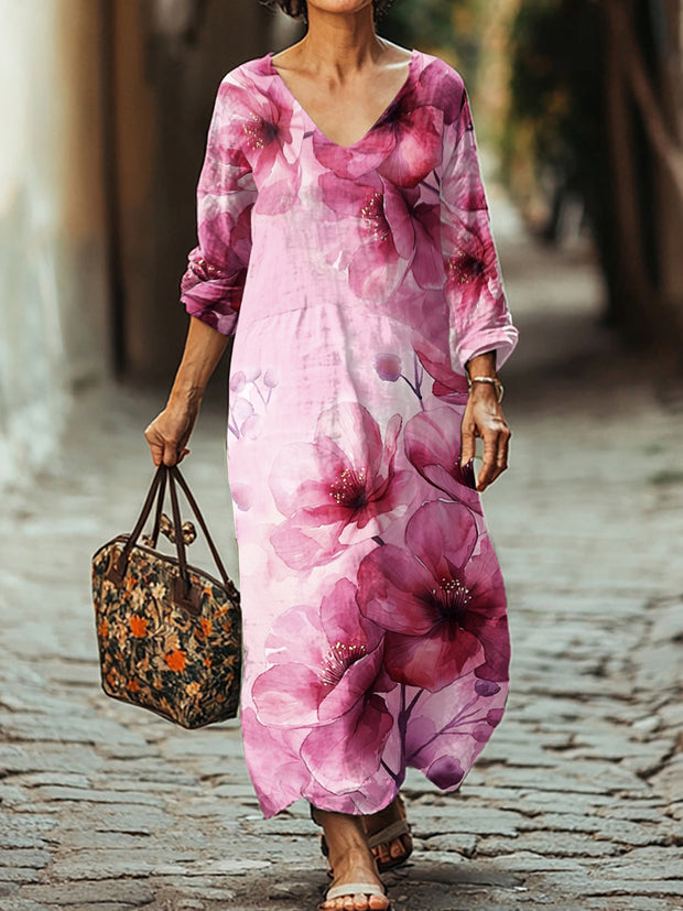 Gorgeous Floral Print Relaxed V-Neck Midi Dress