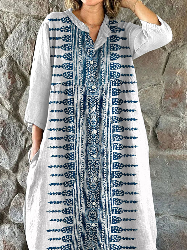 Vintage Textured Pattern Art Print Shirt Midi Dress