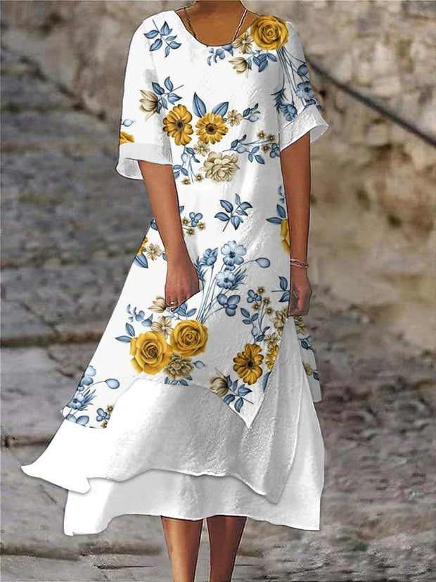 Stylish Modern Floral Art Print Casual Dress