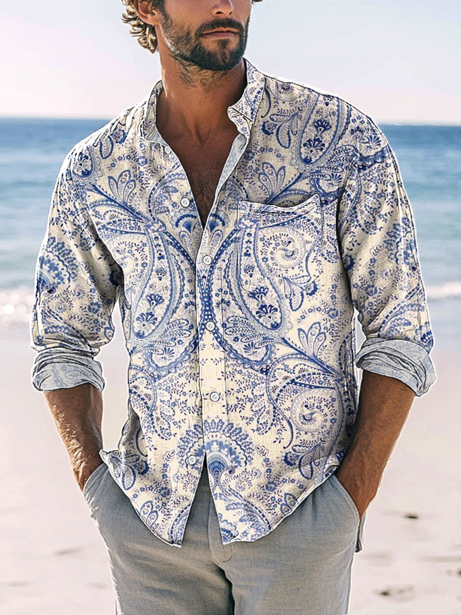 Men's Vintage Ethnic Paisley Print Casual Long Sleeve Shirt