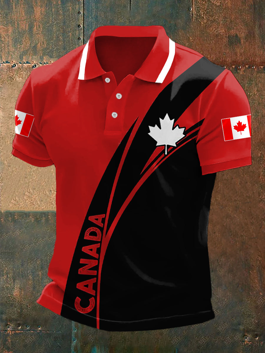 Men's Canadian Flag Maple Leaf Print Casual Top