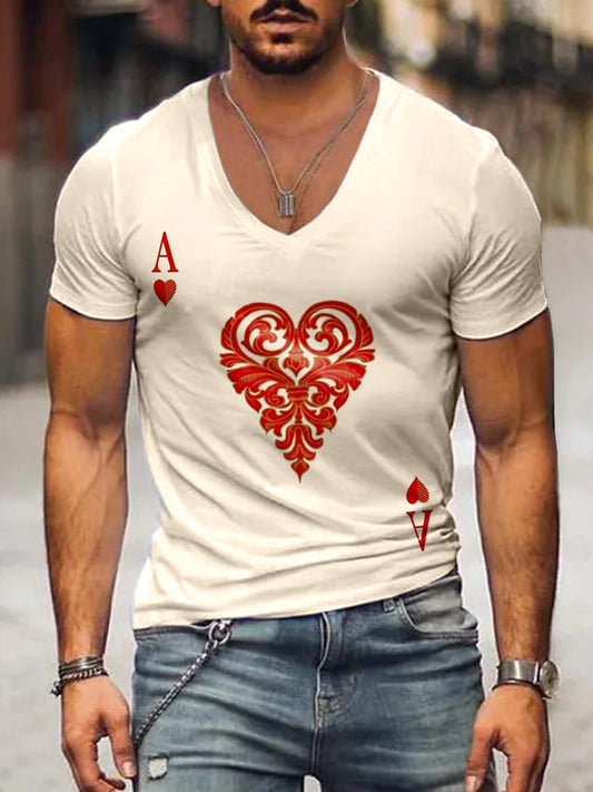 Men's Loose Basic V-Neck Printed Short Sleeve T-Shirt