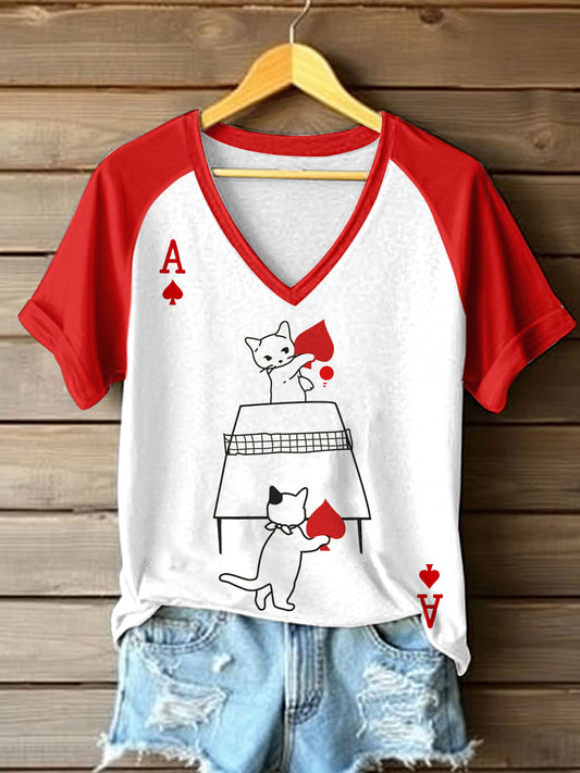 Women's Cats Playing Cards Inspired Print T-Shirt