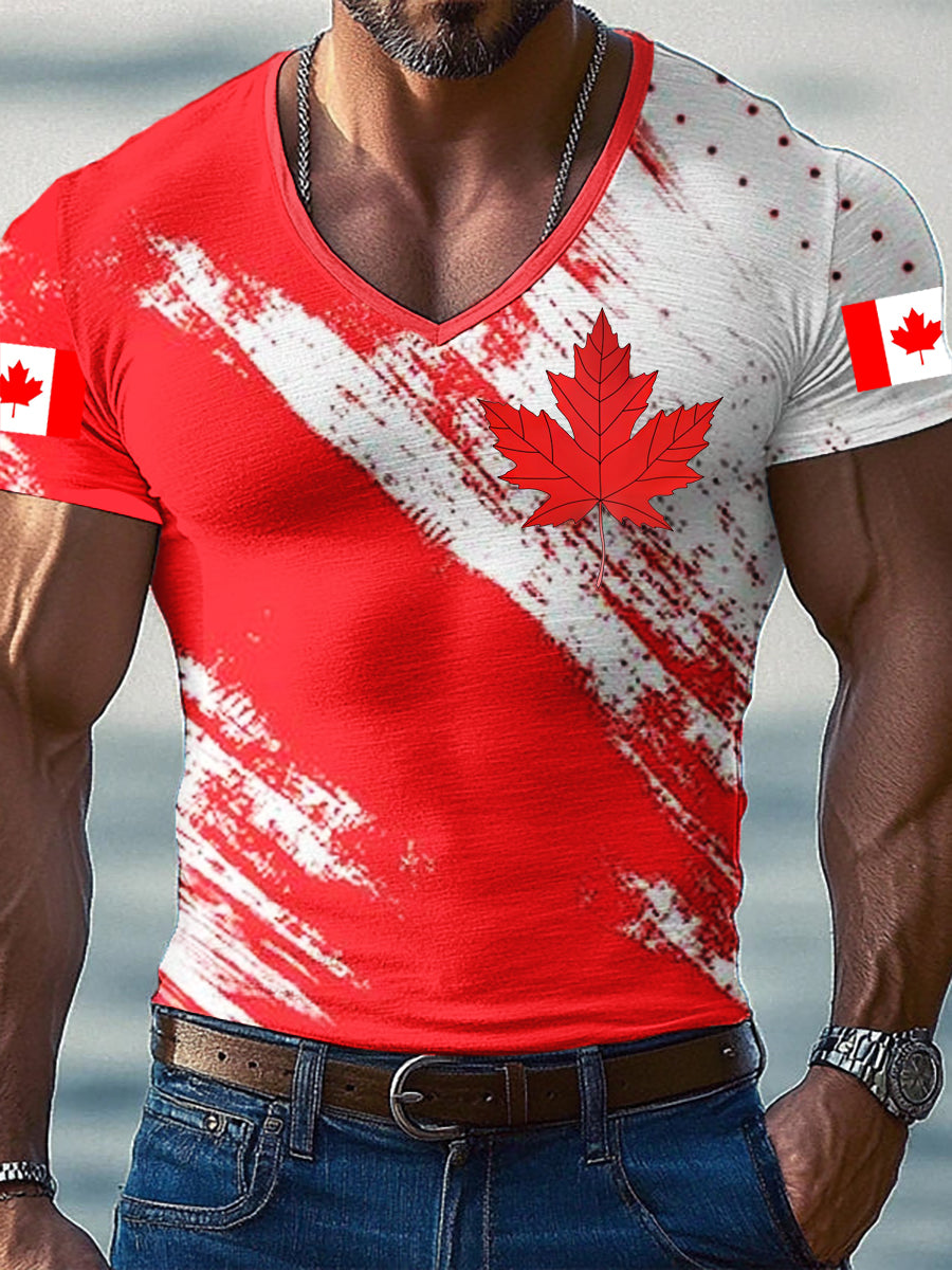 Men's Happy Canada Day Canadian Maple Leaf  Print Casual Top