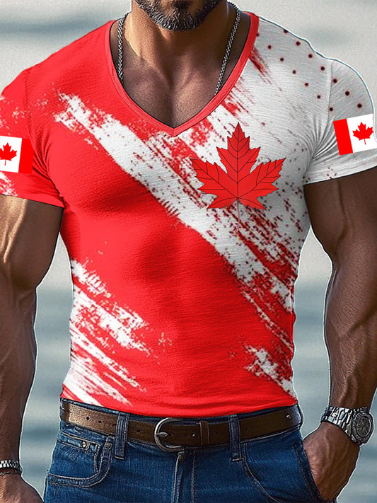 Men's Happy Canada Day Canadian Maple Leaf  Print Casual Top