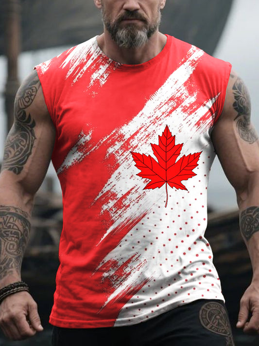 Men's Happy Canada Day Canadian Maple Leaf  Print Casual Vests