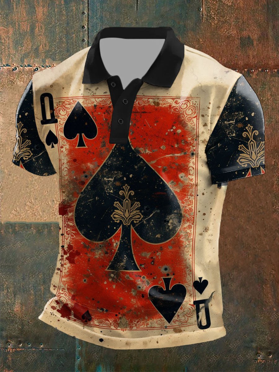 Men's Texas Hold'em Q of Spades casual tops