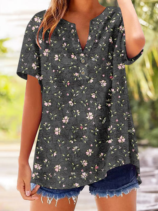 Women's Vintage Floral Print Casual Short-Sleeve Shirt