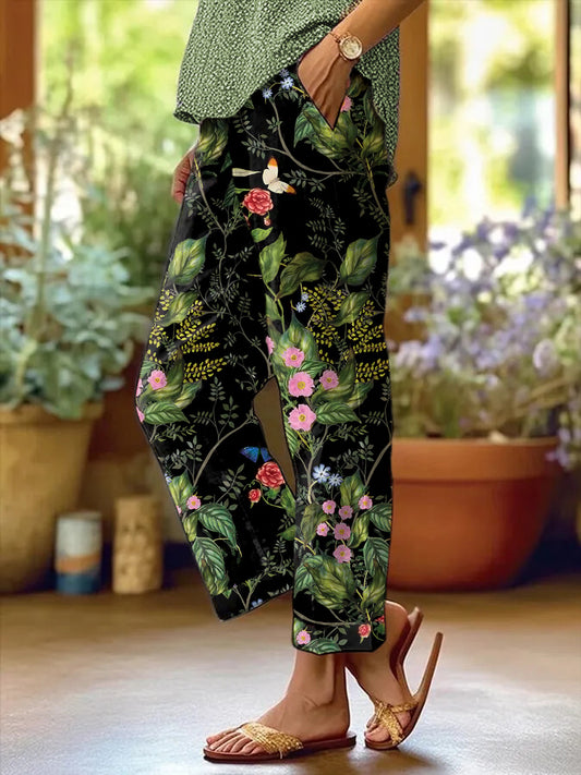 Women's Vintage Floral Print Casual Pants