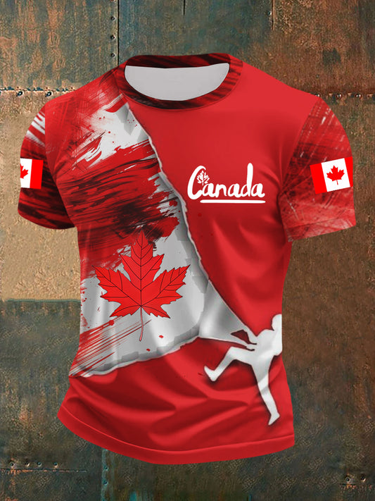 Men's Happy Canada Day Canadian Maple Leaf  Print Casual Top