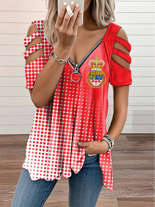 Women's Canada V-neck zip-up T-shirts