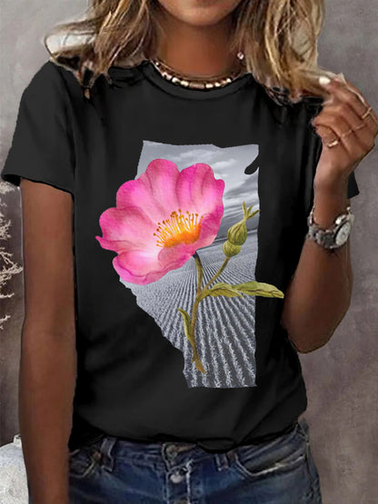 Women's Alberta Wild Rose Print Casual Tee