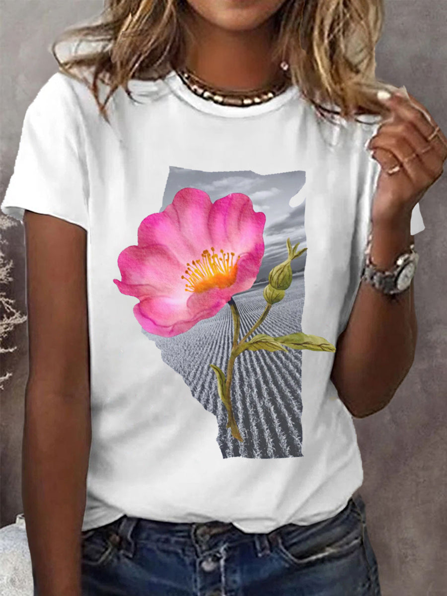 Women's Alberta Wild Rose Print Casual Tee