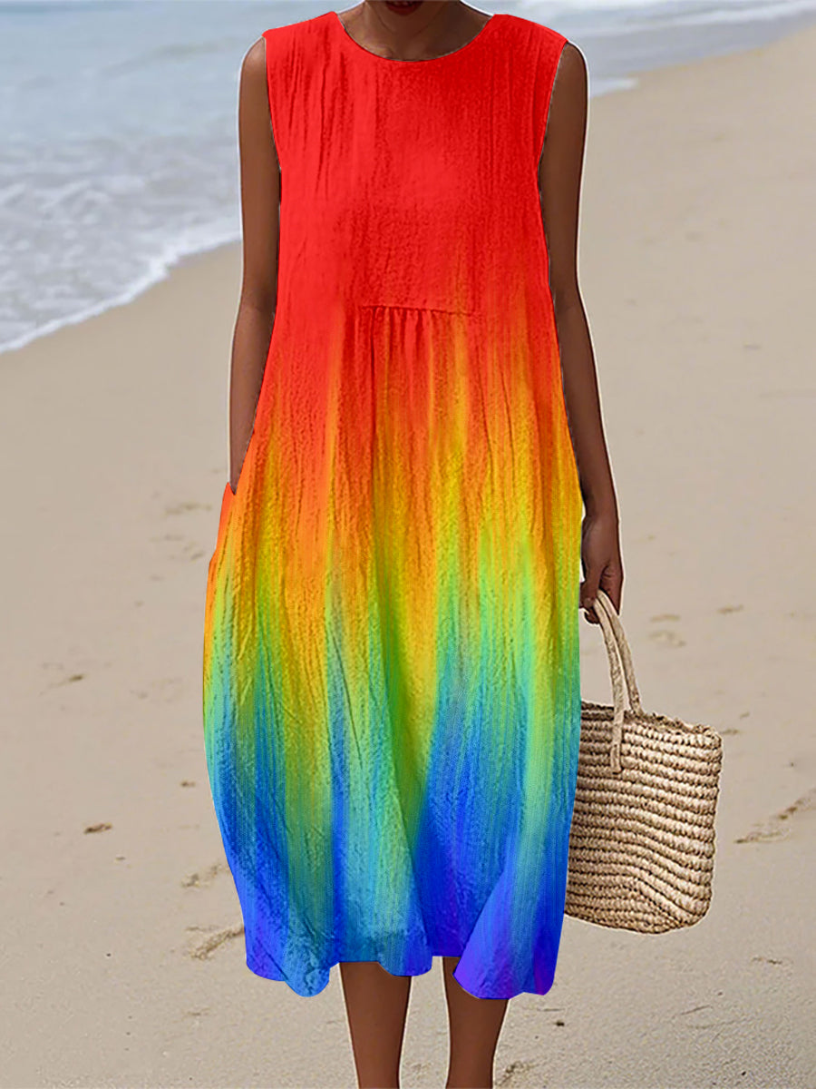 Women's Colorful Contrast Color Inspired Linen Dress