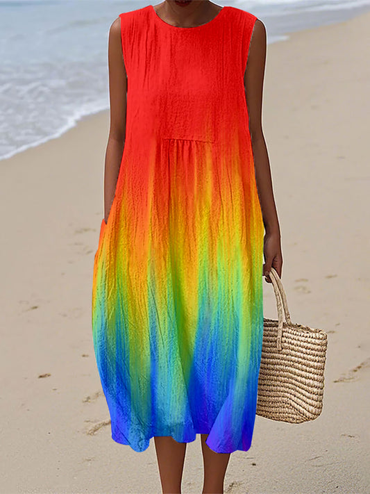 Women's Colorful Contrast Color Inspired Linen Dress