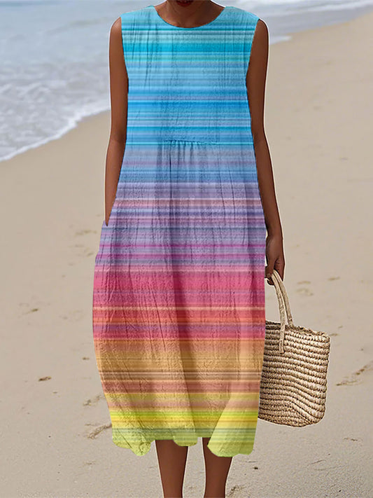 Women's Colorful Striped Linen Dress