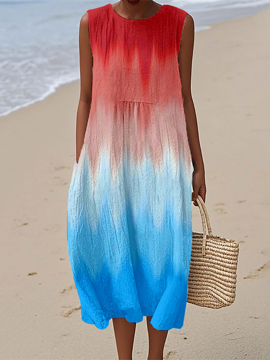 Women's Independence Day Inspired Contrast Color Linen Dress