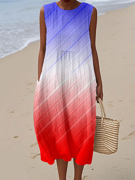 Women's Independence Day Inspired Contrast Color Linen Dress