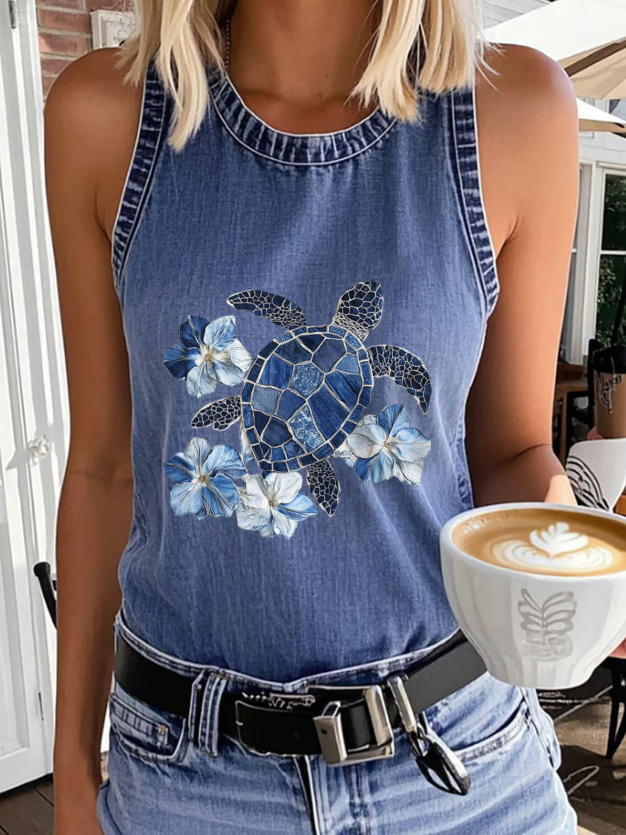 Women's Hawaiian Turtle Hibiscus Vest